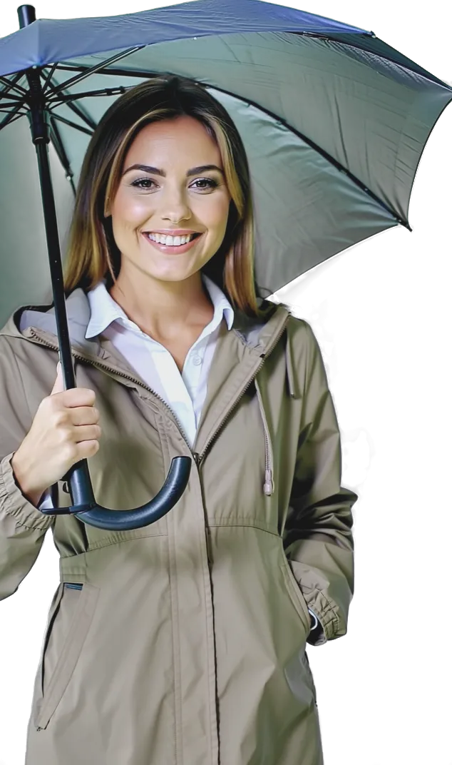 Réteges öltözetet esernyővel